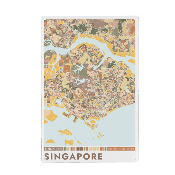 Metall Poster "Singapore Color Map" artboxONE - Städte / Singapur,Kartografie