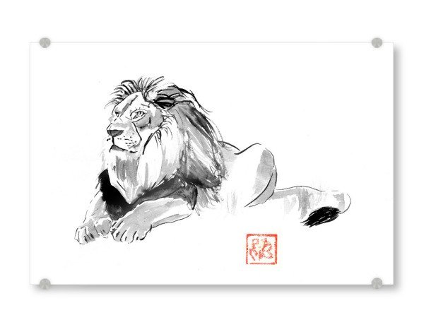 Acrylglasbild "Löwensavanne" artboxONE - Tiere,Schwarzweiß - Löwe,Sumie,Japan,Schwarzweiß