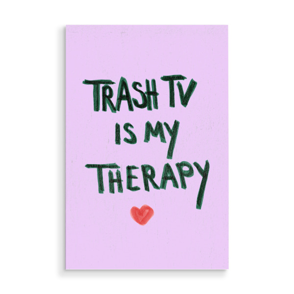 Holzbild "Trash Tv is my Therapy" artboxONE - Buchstaben / T - Trashtv,Tv,Trash,Reality tv,Bunt,Humor,Lustig