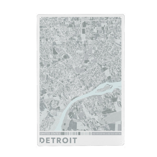 Metall Poster "City Detroit Color Map" artboxONE - Städte / Weitere,Kartografie
