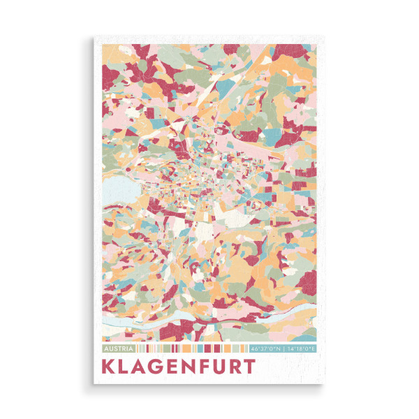 Holzbild "Colormap Klagenfurt" artboxONE - Städte / Weitere,Kartografie