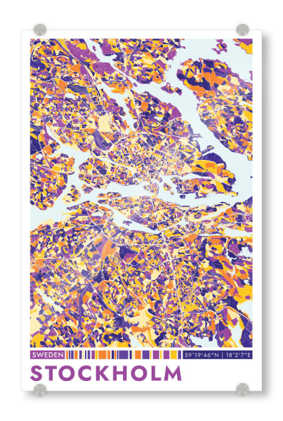 Acrylglasbild "Stadt Stockholm Colormap" artboxONE - Städte / Stockholm,Kartografie