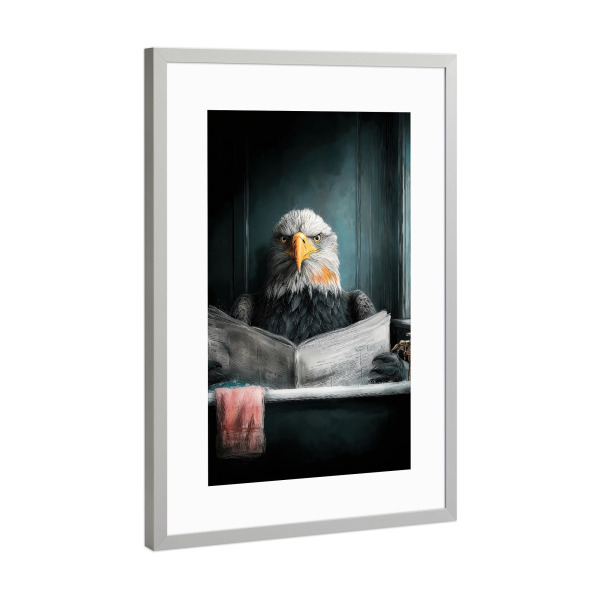 Poster mit Rahmen Silber "Adler nimmt ein Bad A" artboxONE - Natur,Lustig - Adler,Bad,Badewanne,Badezimmer,Tier,Entspannen,Spa