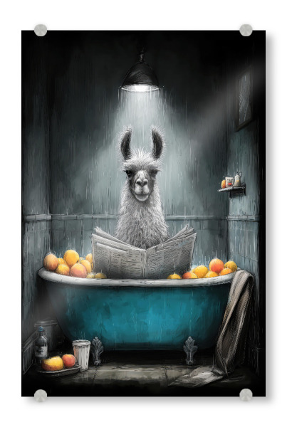 Acrylglasbild "Lama nimmt ein Bad A" artboxONE - Tiere,Lustig - Lama,Bad,Badewanne,Badezimmer,Tier,Entspannen,Spa