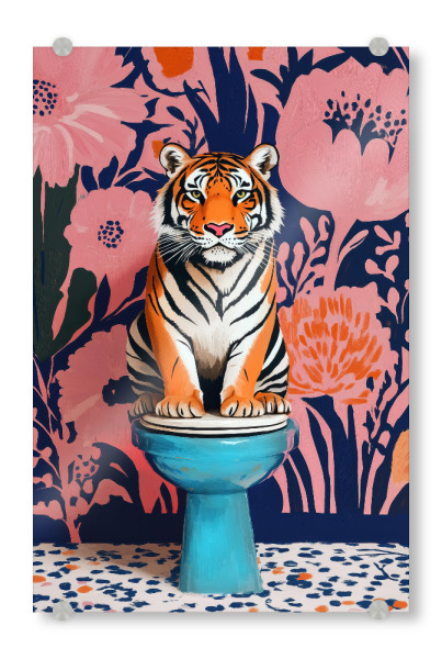 Acrylglasbild "Tiger im Badezimmer A" artboxONE - Tiere,Lustig - Tiger,Katze,Bad,Badewanne,Badezimmer,Tier,Toilette