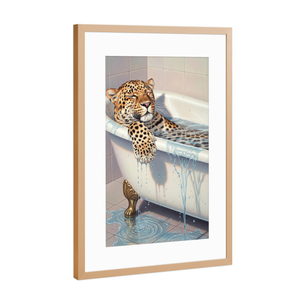 Poster mit Rahmen Kupfer "Leopard in der Badewanne" artboxONE - Tiere,Lustig