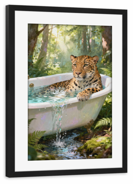Poster mit Rahmen schwarz "Leoparden-Botanisches Badezimmer" artboxONE - Tiere