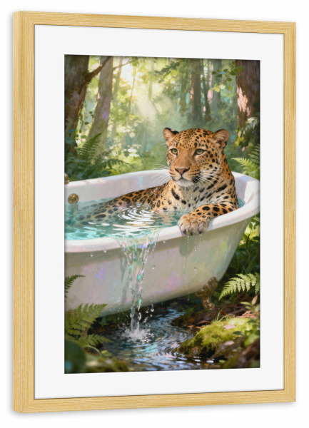 Poster mit Rahmen kiefer "Leoparden-Botanisches Badezimmer" artboxONE - Tiere
