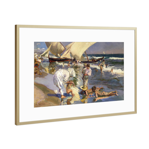 Poster mit Rahmen Gold "Strand von Valencia" artboxONE - Reise / Strand und Meer,Für Mama,Für Papa
