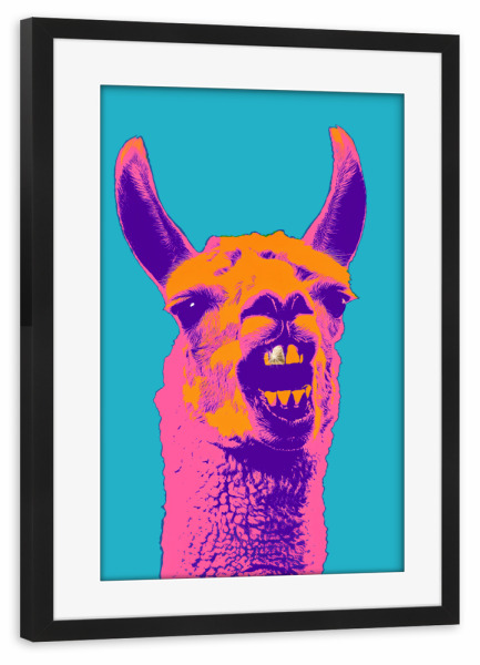 Poster mit Rahmen schwarz "Lama mit Goldzahn" artboxONE - Typografie,Fiktion,Lustig