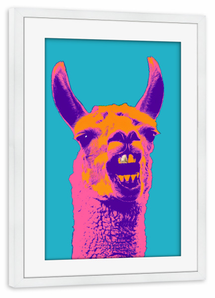 Poster mit Rahmen weiß "Lama mit Goldzahn" artboxONE - Typografie,Fiktion,Lustig