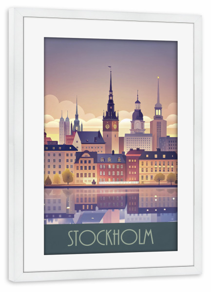 Poster mit Rahmen weiß "Skyline von Stockholm" artboxONE - Städte,Abstrakt,Architektur