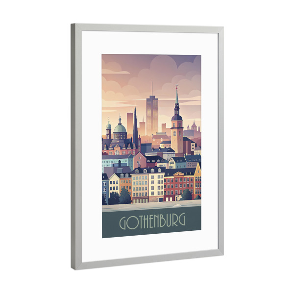 Poster mit Rahmen Silber "Skyline von Göteborg" artboxONE - Städte,Abstrakt,Architektur