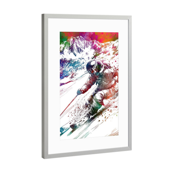Poster mit Rahmen Silber "Skisportkunst F" artboxONE - Sport,Sport / Motivation - Ski,Skifahren,Sport,Wintersport,Grafik