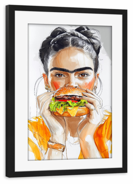 Poster mit Rahmen schwarz "Frida-Porträt AM" artboxONE - Essen & Trinken,Menschen - Frida,Frida kahlo,Porträt,Frau,Mädchen,Burger