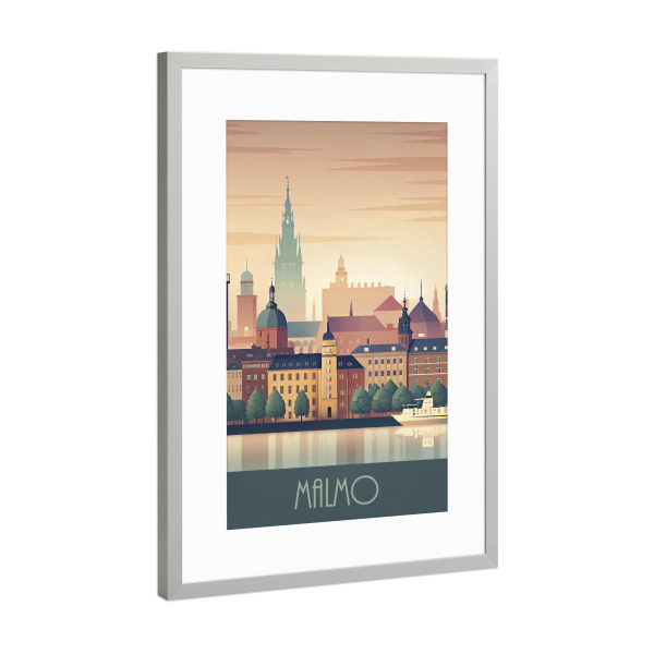 Poster mit Rahmen Silber "Minimalistische Skyline von Malmö" artboxONE - Städte,Reise,Abstrakt,Architektur