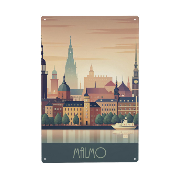 Holzbild "Minimalistische Skyline von Malmö" artboxONE - Städte,Reise,Abstrakt,Architektur
