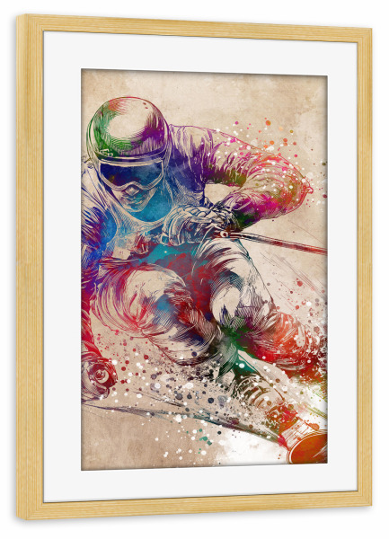 Poster mit Rahmen kiefer "Skisportkunst G" artboxONE - Sport,Sport / Motivation - Ski,Skifahren,Sport,Wintersport,Grafik