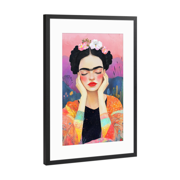 Poster mit Rahmen Schwarz (Metallic) "Frida-Porträt Z" artboxONE - Menschen - Frida,Frida kahlo,Porträt,Frau,Mädchen