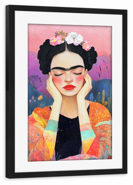 Poster mit Rahmen schwarz "Frida-Porträt Z" artboxONE - Menschen - Frida,Frida kahlo,Porträt,Frau,Mädchen
