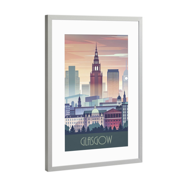 Poster mit Rahmen Silber "Skyline von Glasgow" artboxONE - Städte,Reise,Abstrakt,Architektur