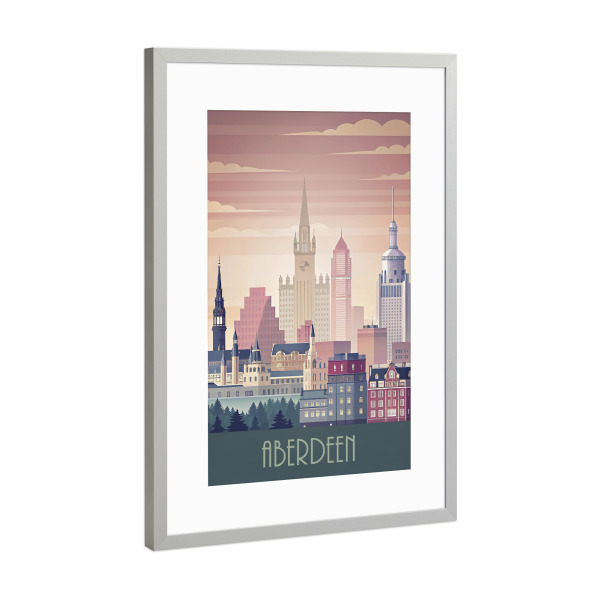 Poster mit Rahmen Silber "Skyline von Aberdeen" artboxONE - Städte,Reise,Abstrakt,Architektur