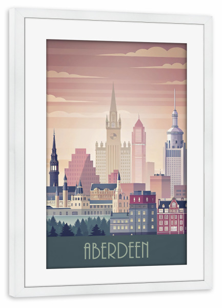 Poster mit Rahmen weiß "Skyline von Aberdeen" artboxONE - Städte,Reise,Abstrakt,Architektur