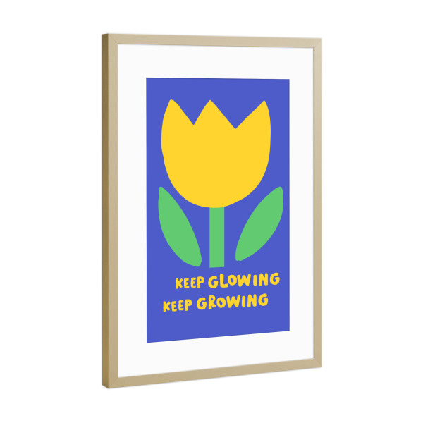 Poster mit Rahmen Gold "Keep Glowing Keep Growing" artboxONE - Typografie,Floral