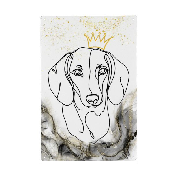 Holzbild "Dackelprinz" artboxONE - Tiere,Abstrakt - Dackel,Dackelliebe,Hund,Linienzeichnung,Schlicht,Collage,Marmor,Goldsprenkel