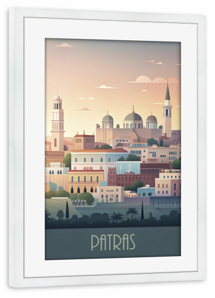 Poster mit Rahmen weiß "Minimalistische Skyline von Patras" artboxONE - Städte,Reise,Architektur