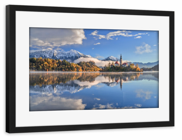 Poster mit Rahmen schwarz "Herbstmorgen am Bleder See" artboxONE - Reise,Reise / Länder