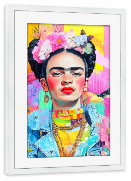 Poster mit Rahmen weiß "Frida-Porträt AF" artboxONE - Menschen - Frida,Frida kahlo,Porträt,Frau,Mädchen