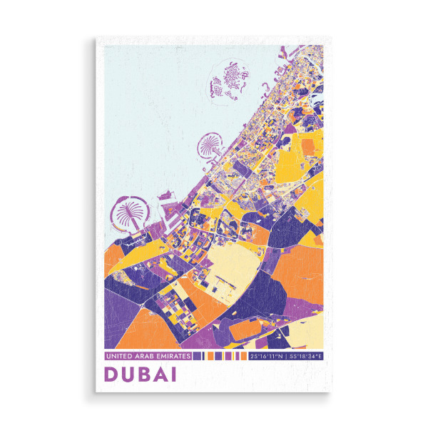 Holzbild "Stadt Dubai Colormap" artboxONE - Städte / Dubai,Kartografie