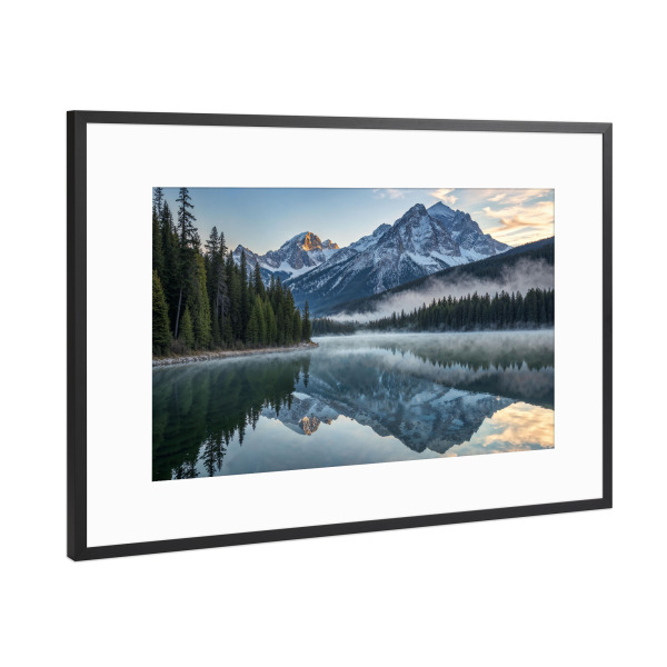 Poster mit Rahmen Schwarz (Metallic) "Spiegelung des Bergsees" artboxONE - Natur,Reise - Spiegelung,Berge,Mountains,Alpen,Bergsee,Berglandschaft,Ki