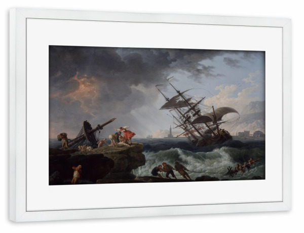 Poster mit Rahmen weiß "A Shipwreck on a Rocky Coast" artboxONE - Reise,Reise / Strand und Meer