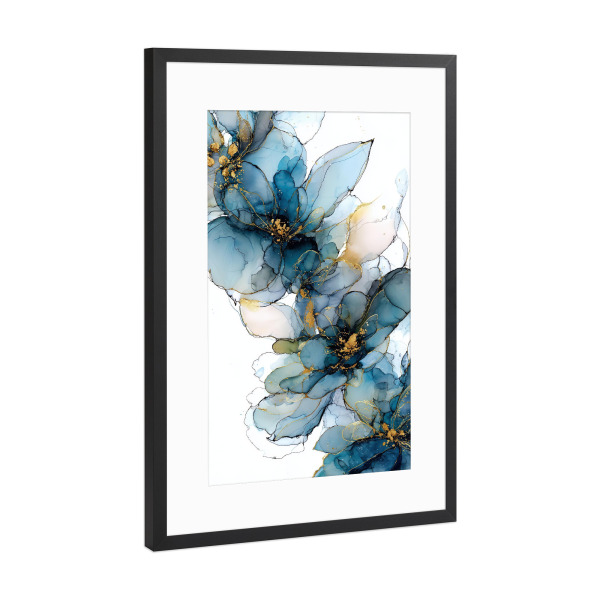 Poster mit Rahmen Schwarz (Metallic) "Azurblüte" artboxONE - Floral,Abstrakt
