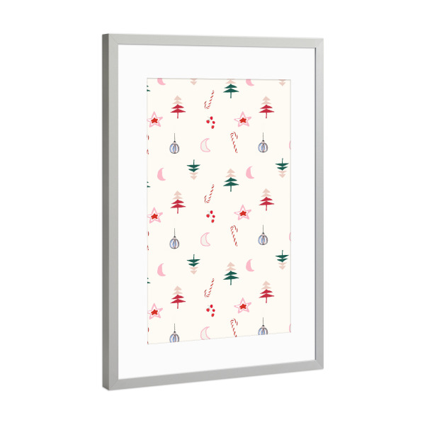 Poster mit Rahmen Silber "Happy Cozy Christmas" artboxONE - Weihnachten - Weihnachten,Christmas,Weihnachtsbaum,Kids,Sterne,Illustration