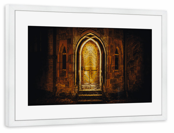 Poster mit Rahmen weiß "Mystisch Gotisches Portal" artboxONE - Architektur