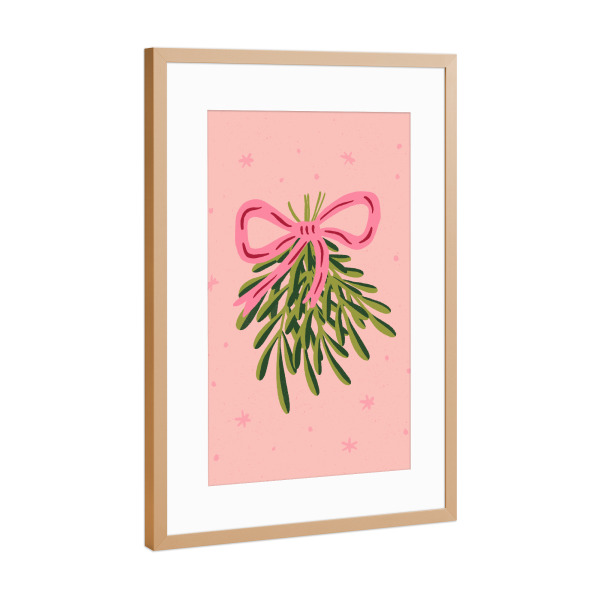 Poster mit Rahmen Kupfer "Mistelzweige mit rosa Schleife" artboxONE - Weihnachten