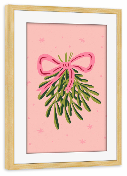 Poster mit Rahmen kiefer "Mistelzweige mit rosa Schleife" artboxONE - Weihnachten