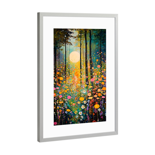 Poster mit Rahmen Silber "Waldblumen I (matart)" artboxONE - Natur - Blumen,Forest,Mond,Nacht,Natur,Modern,Kunst,Gustav klimt,Klimt