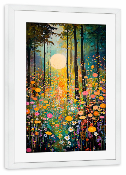 Poster mit Rahmen weiß "Waldblumen I (matart)" artboxONE - Natur - Blumen,Forest,Mond,Nacht,Natur,Modern,Kunst,Gustav klimt,Klimt