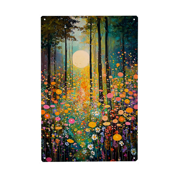 Metall Poster "Waldblumen I (matart)" artboxONE - Natur - Blumen,Forest,Mond,Nacht,Natur,Modern,Kunst,Gustav klimt,Klimt - Blechschild