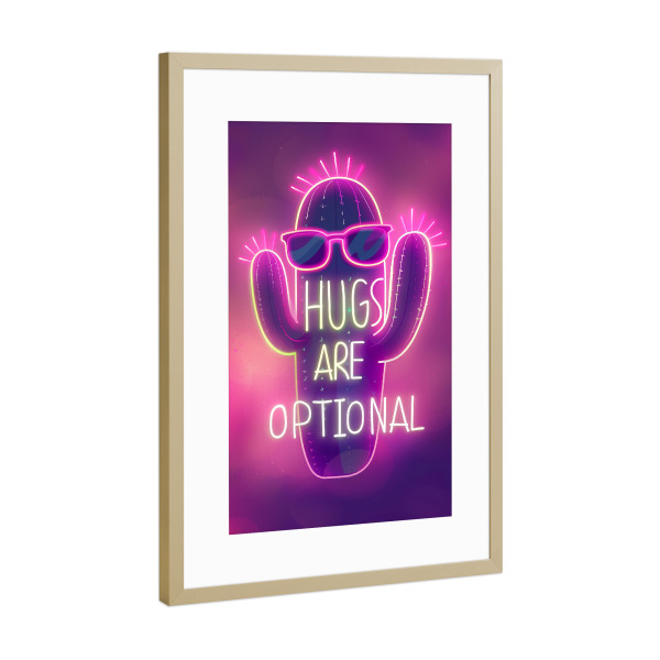 Poster mit Rahmen Gold "Umarmungen sind optional" artboxONE - Comic,Streetart,Lustig