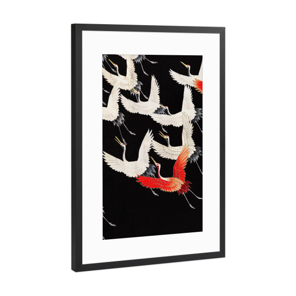 Poster mit Rahmen Schwarz (Metallic) "Fliegend Kraniche" artboxONE - Natur,Tiere,Reise / Asien - Kraniche,Tiere,Japan,Malerei,Gemälde,Kunst