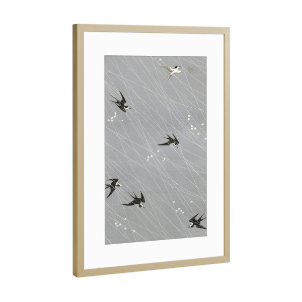 Poster mit Rahmen Gold "Vögel - japanische Malerei" artboxONE - Natur,Tiere,Reise / Asien - Japan,Malerei,Gemälde,Kunst,Vögel,Tiere,Fliegen,Flug