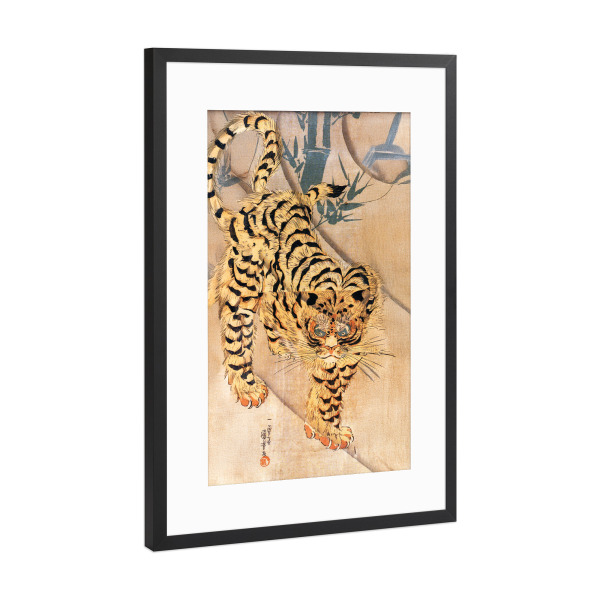 Poster mit Rahmen Schwarz (Metallic) "Tiger - Kuniyoshi - KI" artboxONE - Tiere,Reise / Asien
