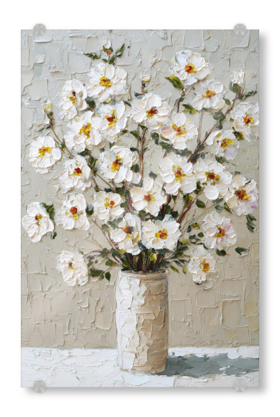 Acrylglasbild "Weiße Blüten" artboxONE - Natur,Floral - Blumen,Floral,Spachtel,Blüten,Skandinavien,Skandinavisch,Spachteltechnik,Realismus