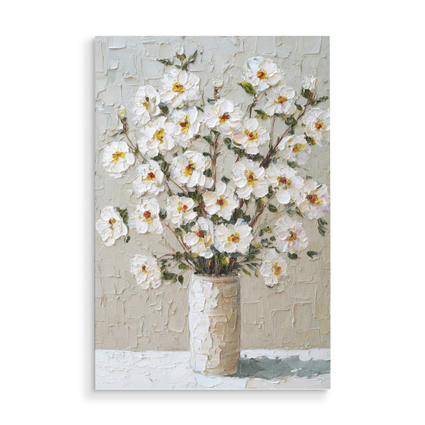 Holzbild "Weiße Blüten" artboxONE - Natur,Floral - Blumen,Floral,Spachtel,Blüten,Skandinavien,Skandinavisch,Spachteltechnik,Realismus