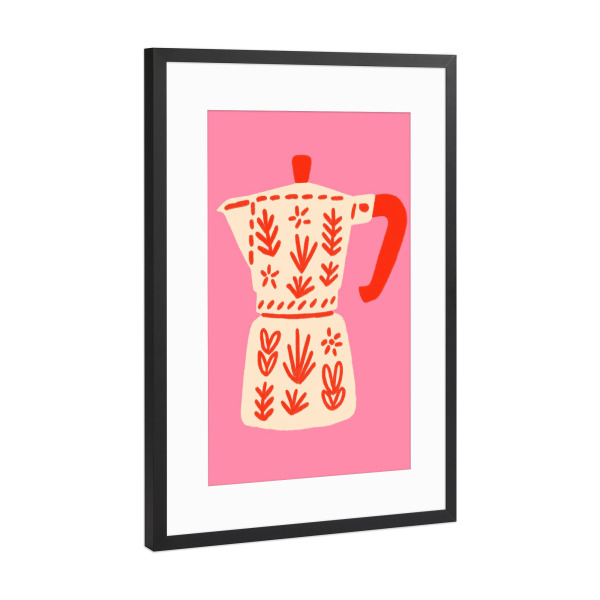 Poster mit Rahmen Schwarz (Metallic) "Espresso im Musterzauber" artboxONE - Natur,Floral,Essen & Trinken